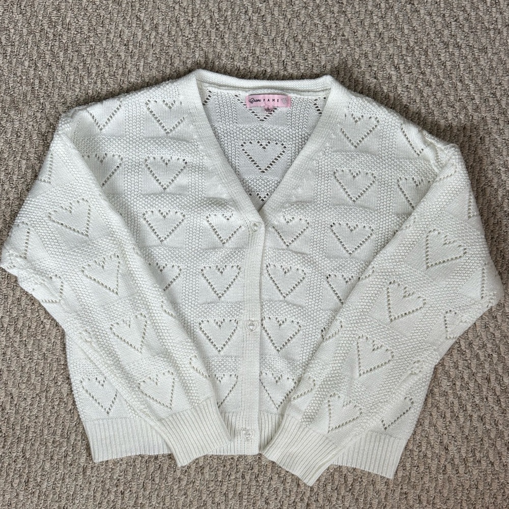 Crave Fame Heart Knit Pointelle Cardigan
